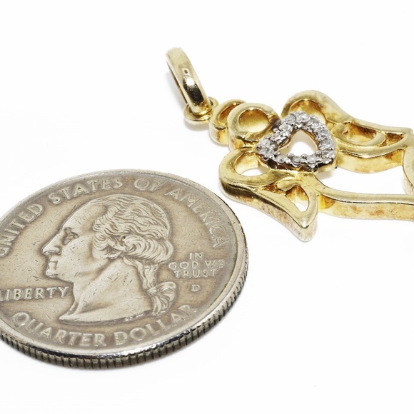 $395 .925 Sterling Silver .05CT Natural White Diamond Cluster Angel Drop Pendant - Picture 4 of 6